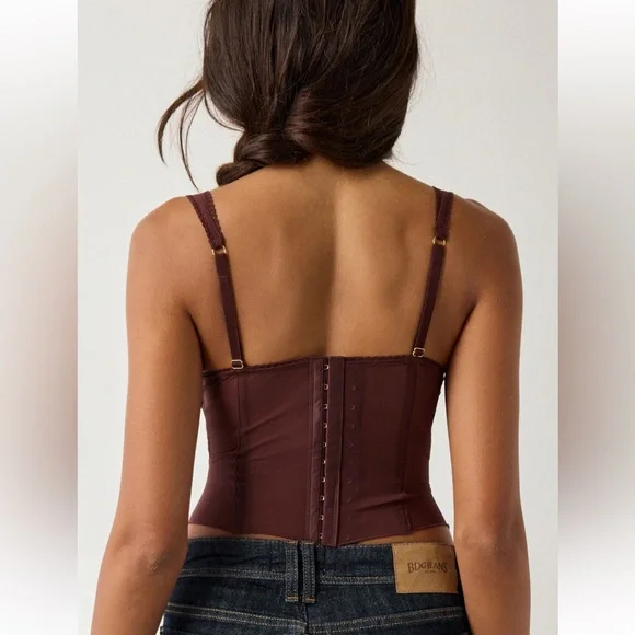 NWT UO Out From Under Jazz Club Lace Trim Corset in Chocolate XL - Picture 4 of 8